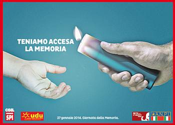Giorno della Memoria 2014 - il manifesto realizzato da SPI-CGIL Nazionale, ANPI Nazionale, Unione degli Universitari (UDU) e Rete degli Studenti medi.